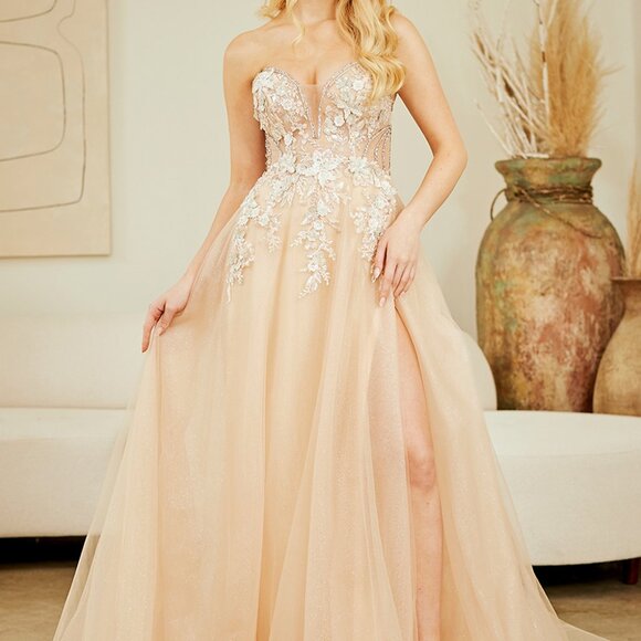 Strapless floral prom dress.Party gala evening wedding guest special occasion - Picture 6 of 8